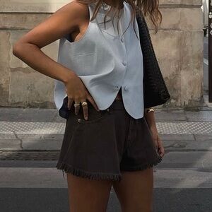 H&M Brown Frayed Hem Denim Shorts